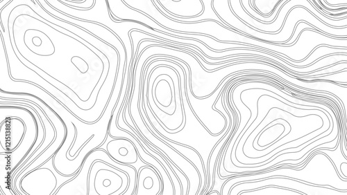 Topographic map contours in hilly or mountainous terrain, similar cartography illustration. Topography and geography map grid abstract backdrop.