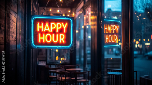 Wallpaper Mural Happy Hour Neon Sign  Bar  Restaurant  Nightlife  City  Evening  Pub  Drinks  Cocktails  U Torontodigital.ca