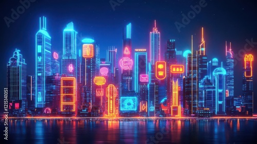 Wallpaper Mural Create an eye-catching image of a Futuristic Neon City, showcasing myriad Cultural Icons Torontodigital.ca