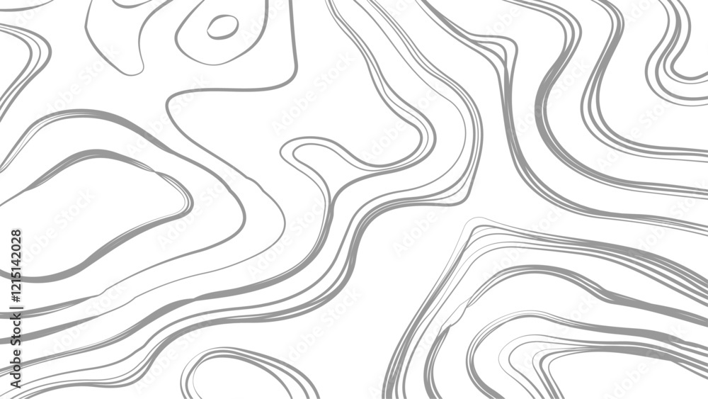 Fototapeta premium Topographic map contours in hilly or mountainous terrain, similar cartography illustration. Topography and geography map grid abstract backdrop.