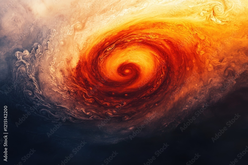 Fototapeta premium Abstract swirling vortex of fiery orange and dark hues, resembling a cosmic nebula or fiery maelstrom.