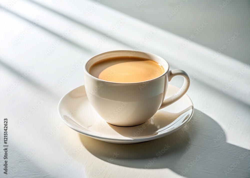 Minimalist Milk Tea: Cup & Plate on White Background - Stock Photo Minimalist Milk Tea: Cup & Plate on White Background - Stock Photo