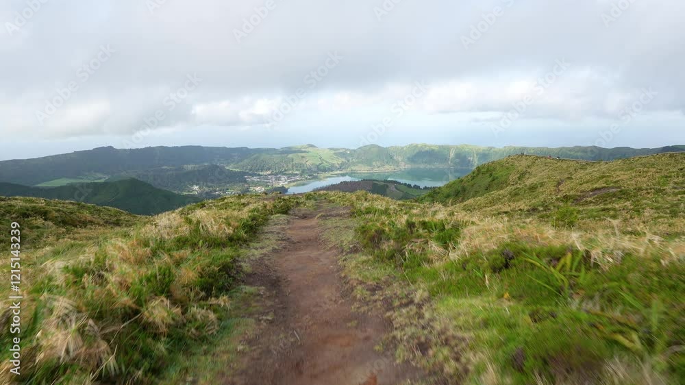 hiking to the viewpoints over the Sete Cidades lake in the Azores, Portugal, volcanic island. Lush green landscape. hiking to the viewpoints over the Sete Cidades lake in the Azores, Portugal, volcanic island. Lush green landscape.