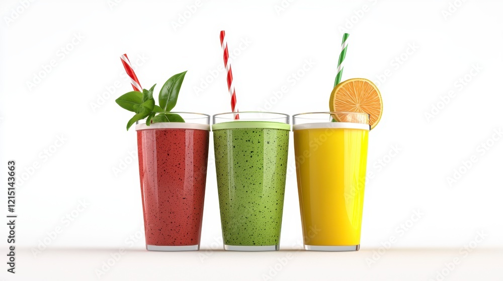 Three Colorful Smoothies in a Row: A Refreshing and Healthy Beverage Concept Three Colorful Smoothies in a Row: A Refreshing and Healthy Beverage Concept