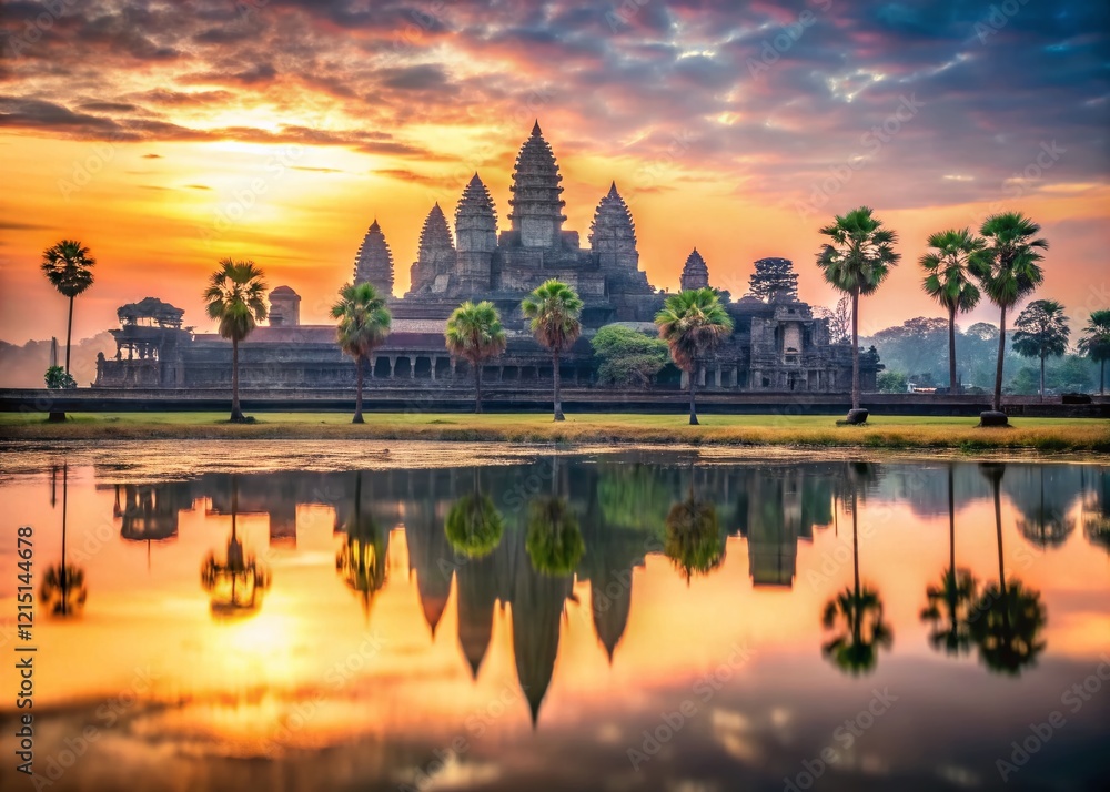Obraz premium Minimalist Panorama of Angkor Wat Temple at Sunrise