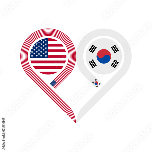 friendship concept. heart symbol icon of united states and south korea flags. vector illustration isolated on white background