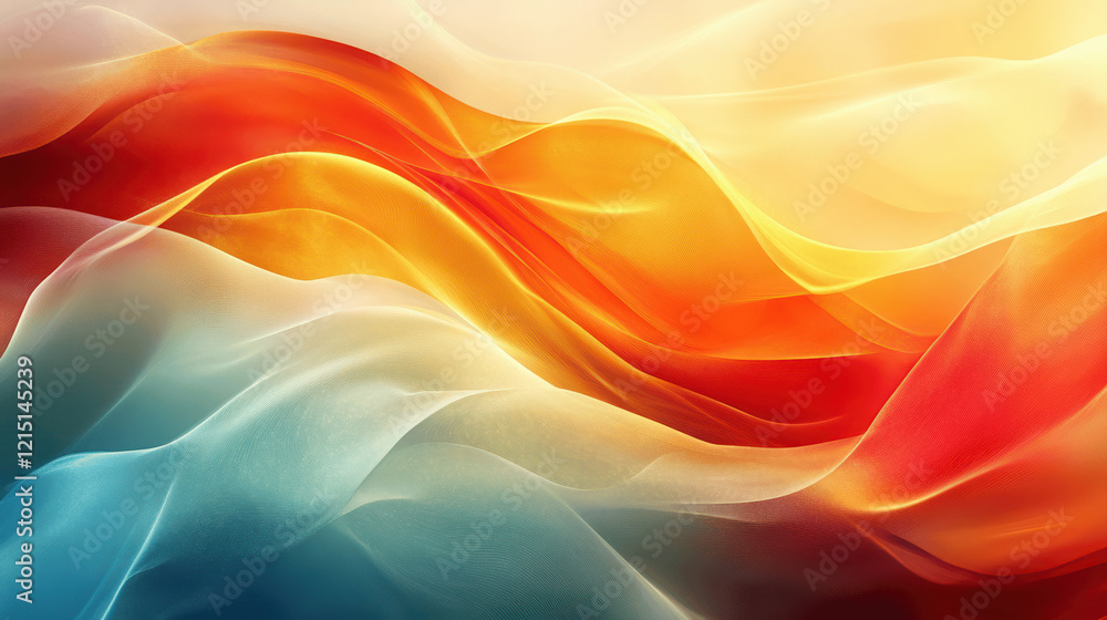 Vibrant waves of red, orange, and yellow flow seamlessly into calming blues, creating a striking and elegant abstract background filled with movement. Vibrant waves of red, orange, and yellow flow seamlessly into calming blues, creating a striking and elegant abstract background filled with movement.