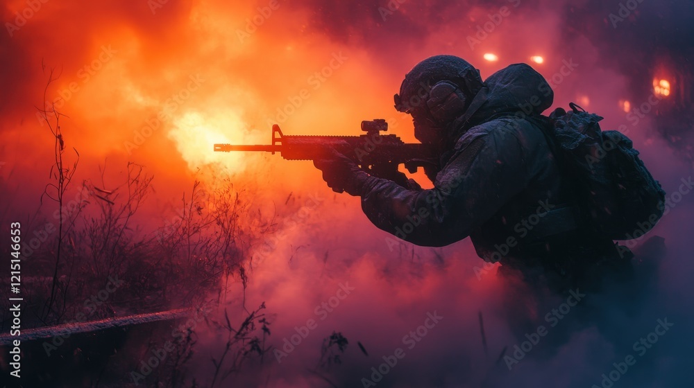 Player dives for cover behind concrete barrier amidst dramatic smoke and sunlight Player dives for cover behind concrete barrier amidst dramatic smoke and sunlight