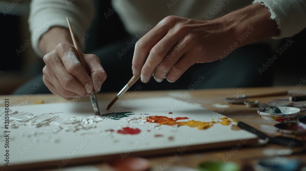 Focused hands mix vibrant colors on a canvas, capturing the creative process of art-making, rich with inspiration and expression. Focused hands mix vibrant colors on a canvas, capturing the creative process of art-making, rich with inspiration and expression.