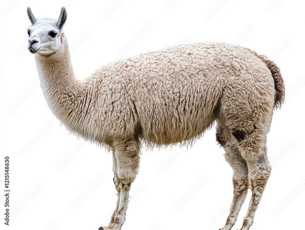Adult Lama on a White Background, Isolated Animal from the Andes of America Adult Lama on a White Background, Isolated Animal from the Andes of America