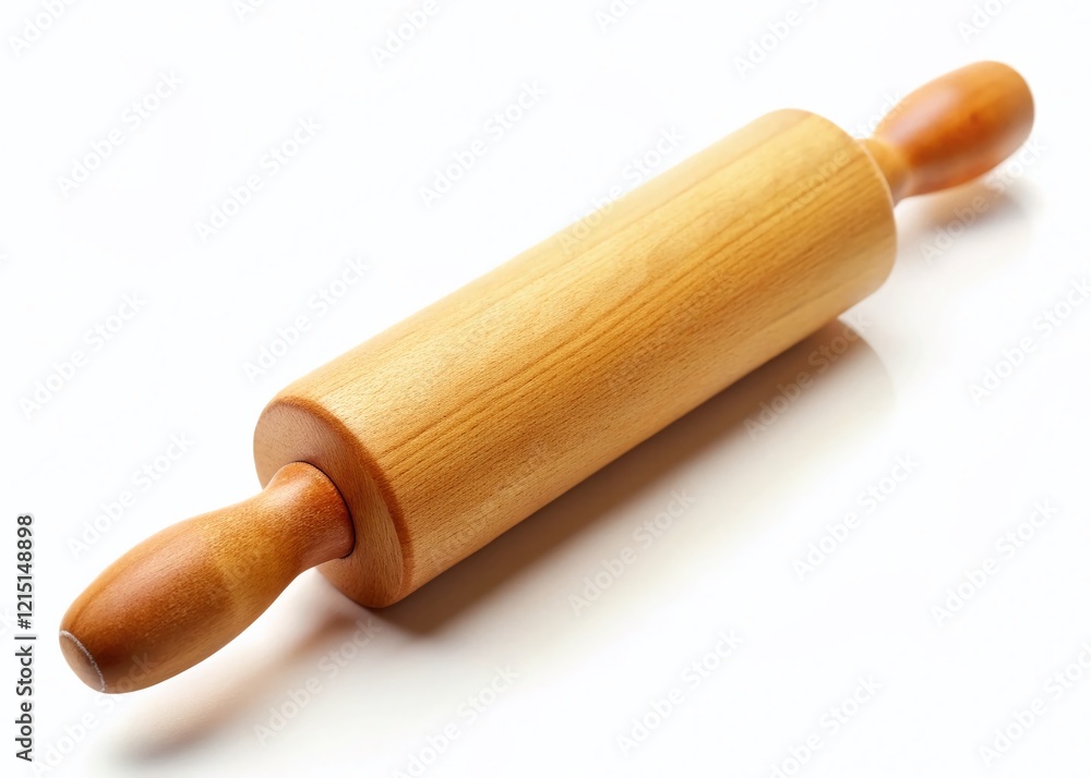 Minimalist Rolling Pin: Isolated Wooden Baking Tool on White Background Minimalist Rolling Pin: Isolated Wooden Baking Tool on White Background