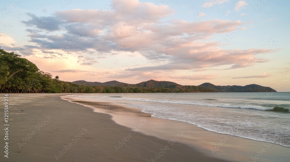 Tropical Beach with Soft Waves and Pastel Sunset Sky – Relaxing Coastal Landscape Tropical Beach with Soft Waves and Pastel Sunset Sky – Relaxing Coastal Landscape