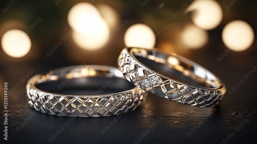 Two elegant wedding rings displayed with a blurred background. Two elegant wedding rings displayed with a blurred background.
