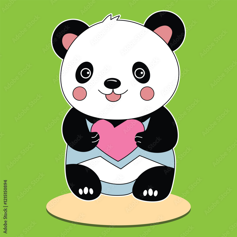 Obraz premium Cute Panda Holding a Heart Cartoon Vector Icon Illustration
