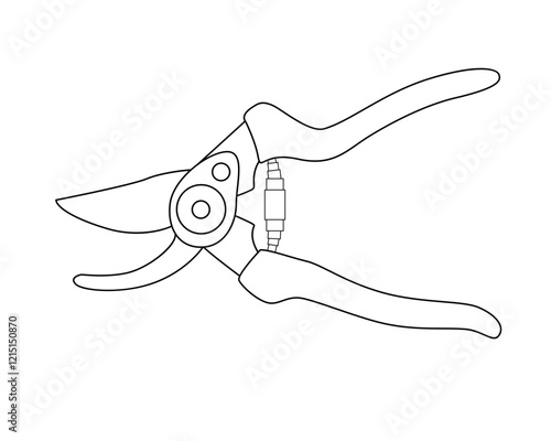 Secateurs - a tool for working in the garden - a vector linear picture for coloring. Garden shears for cutting plants. Outline. Hand drawing	