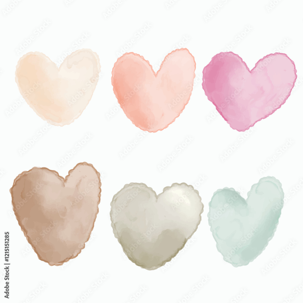 Fototapeta premium Pastel watercolor heart illustrations for Valentine’s Day
