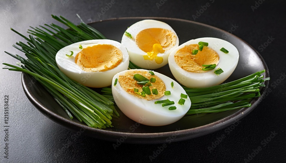fresh boiled eggs with chives on transparency background fresh boiled eggs with chives on transparency background
