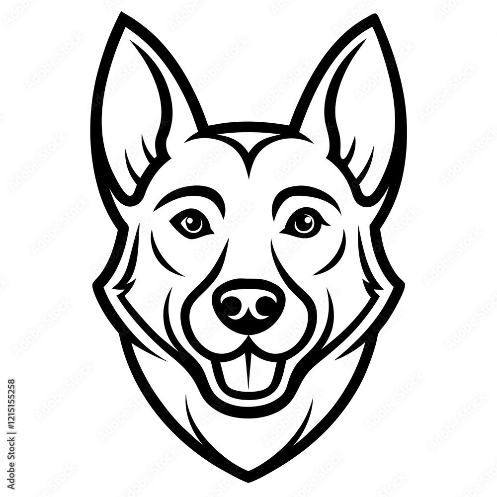 Black Outline Drawing of a German Shepherd Dog Mascot Head Vector Icon Illustration Black Outline Drawing of a German Shepherd Dog Mascot Head Vector Icon Illustration