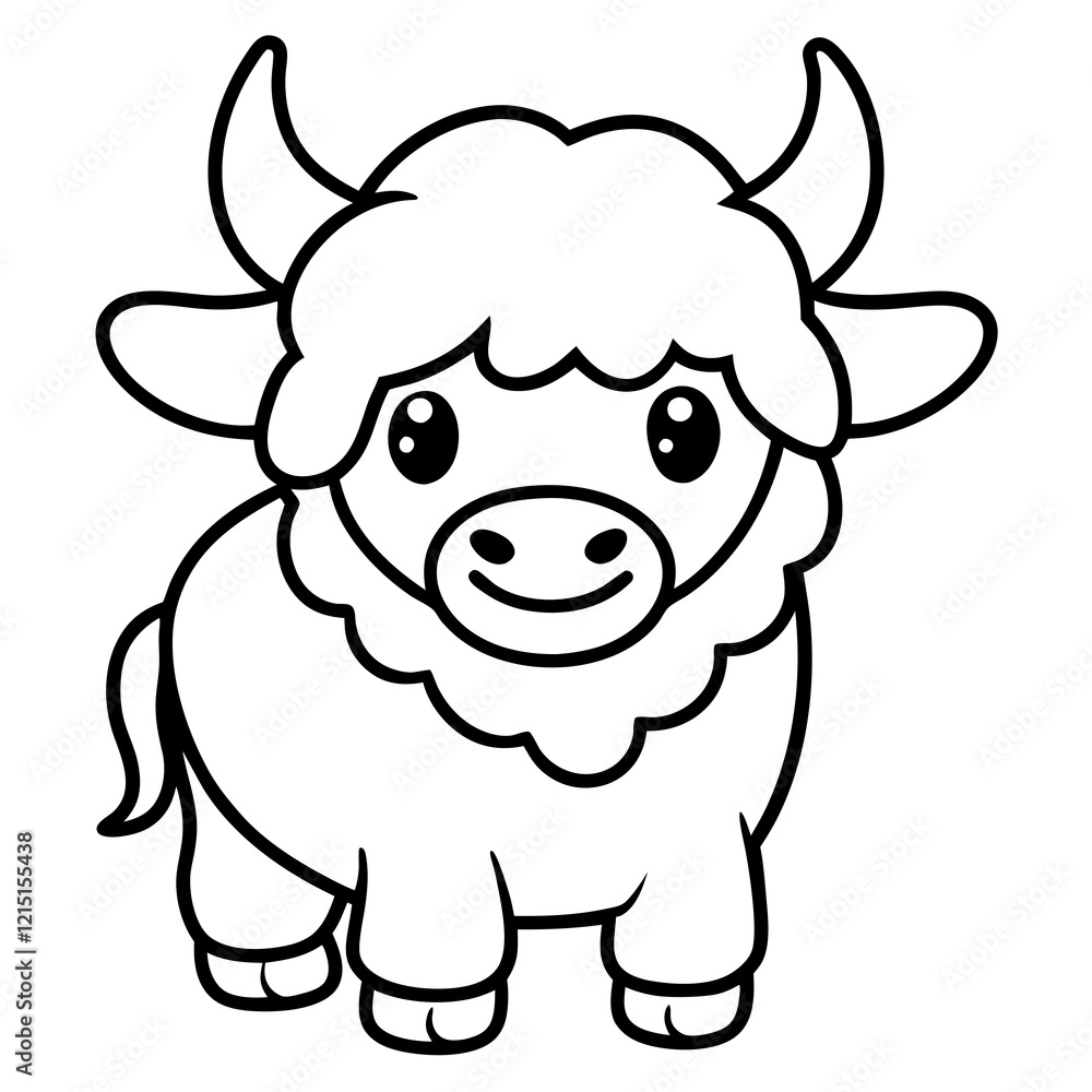 Black Outline Drawing of a Yak Vector Icon Illustration Black Outline Drawing of a Yak Vector Icon Illustration