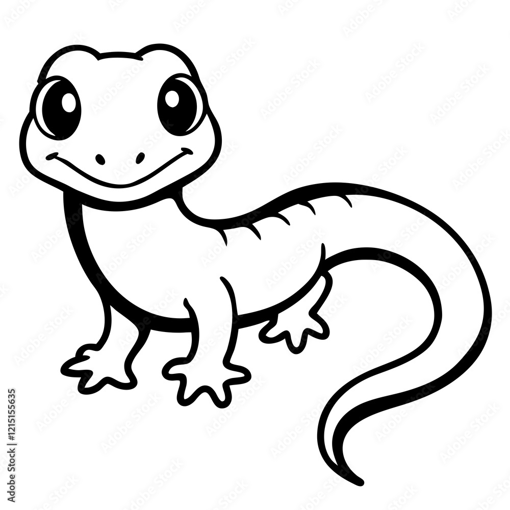Fototapeta premium Black Outline Drawing of a Lizard Vector Icon Illustration