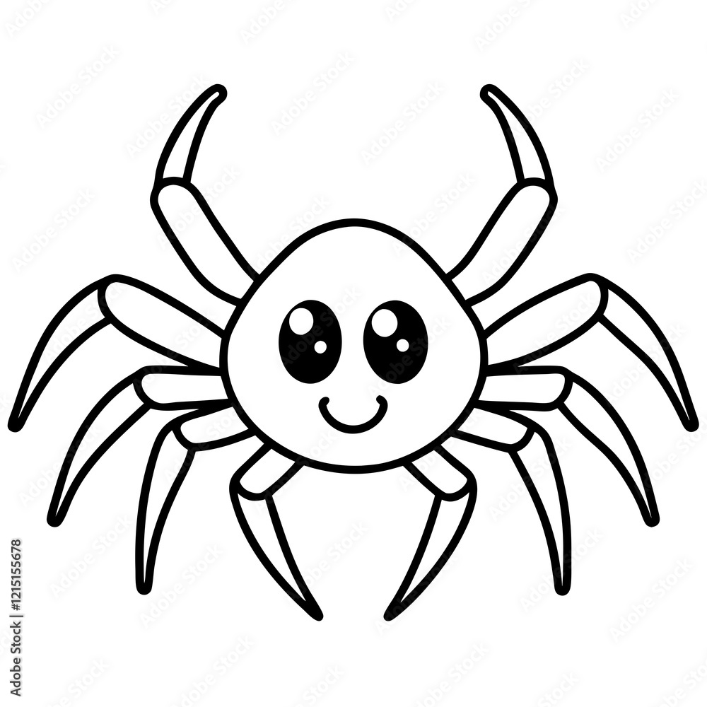 Happy Spider Cartoon Line Art Vector Illustration Happy Spider Cartoon Line Art Vector Illustration
