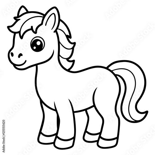 Black Outline Drawing of a Cute Horse Vector Icon Illustration