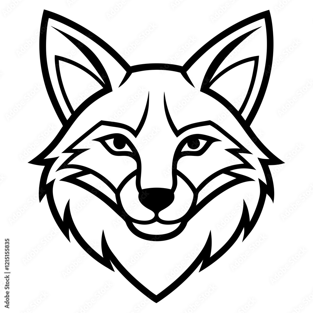 Obraz premium Fox Face Outline Vector Illustration for Coloring or Logos