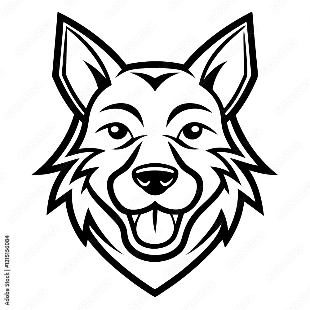 Happy Cartoon Wolf Line Art Illustration Happy Cartoon Wolf Line Art Illustration