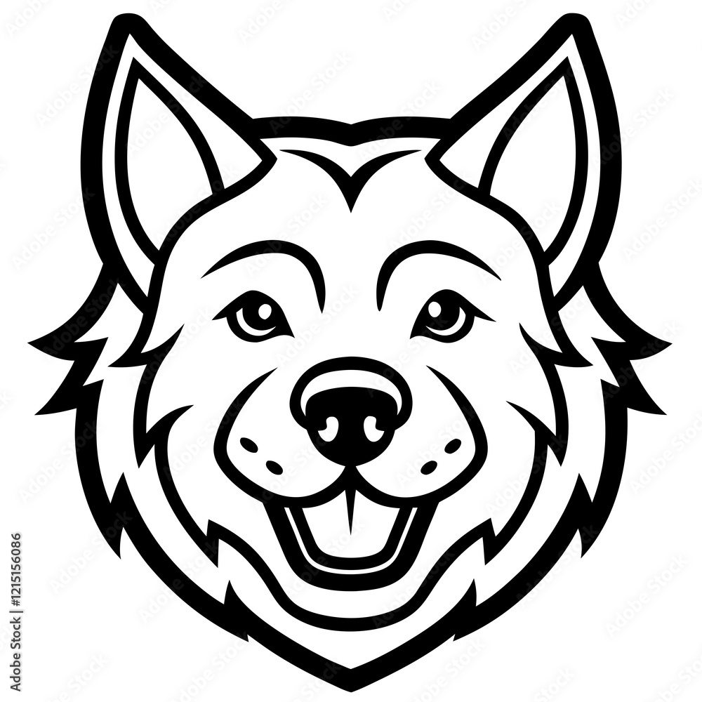 Happy Cartoon Wolf Line Art Illustration Happy Cartoon Wolf Line Art Illustration