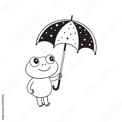 A cartoon frog holding an umbrella vector image is a charming and versatile digital illustration ideal for various creative projects. This design typically features a cute, playful frog character hold