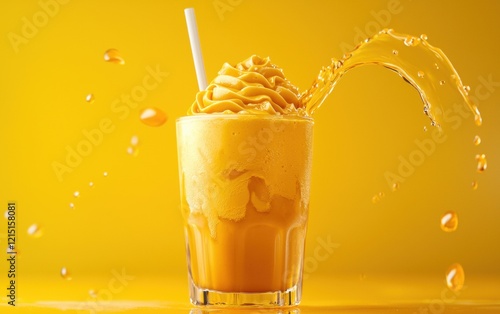 Thai iced tea smoothie with coconut cream, swirling texture photo