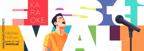 Trendy karaoke night billboard with bold typography, disco vibes and festival aesthetics. Perfect fit for nightlife promotions, music events and artistic club atmospheres.