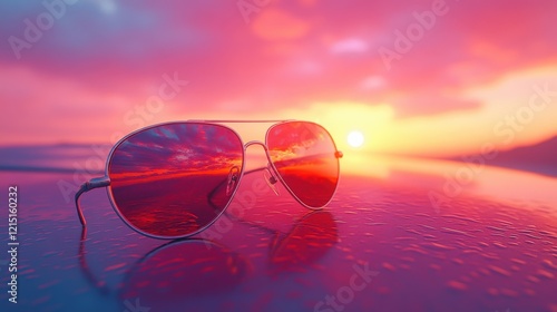 Wallpaper Mural Sunglasses reflect vibrant sunset on a car hood with soft pastel horizons Torontodigital.ca