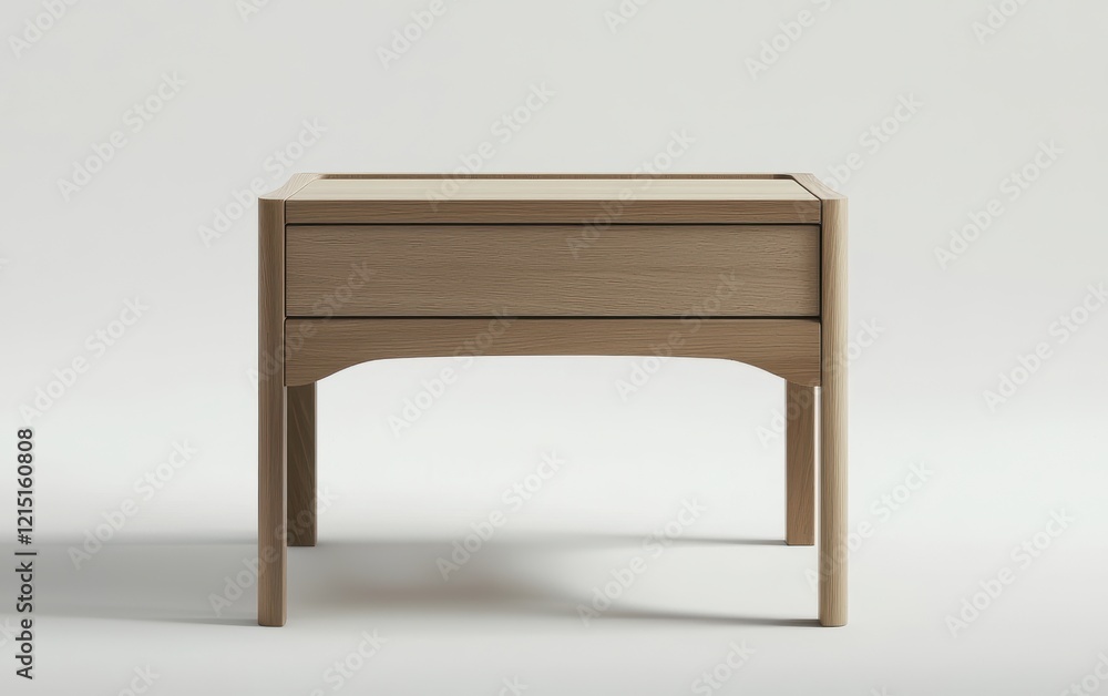 A sleek, modern bedside table with a light wood finish, clean lines, and a small drawer for storage, set against a minimalist bedroom backdrop A sleek, modern bedside table with a light wood finish, clean lines, and a small drawer for storage, set against a minimalist bedroom backdrop