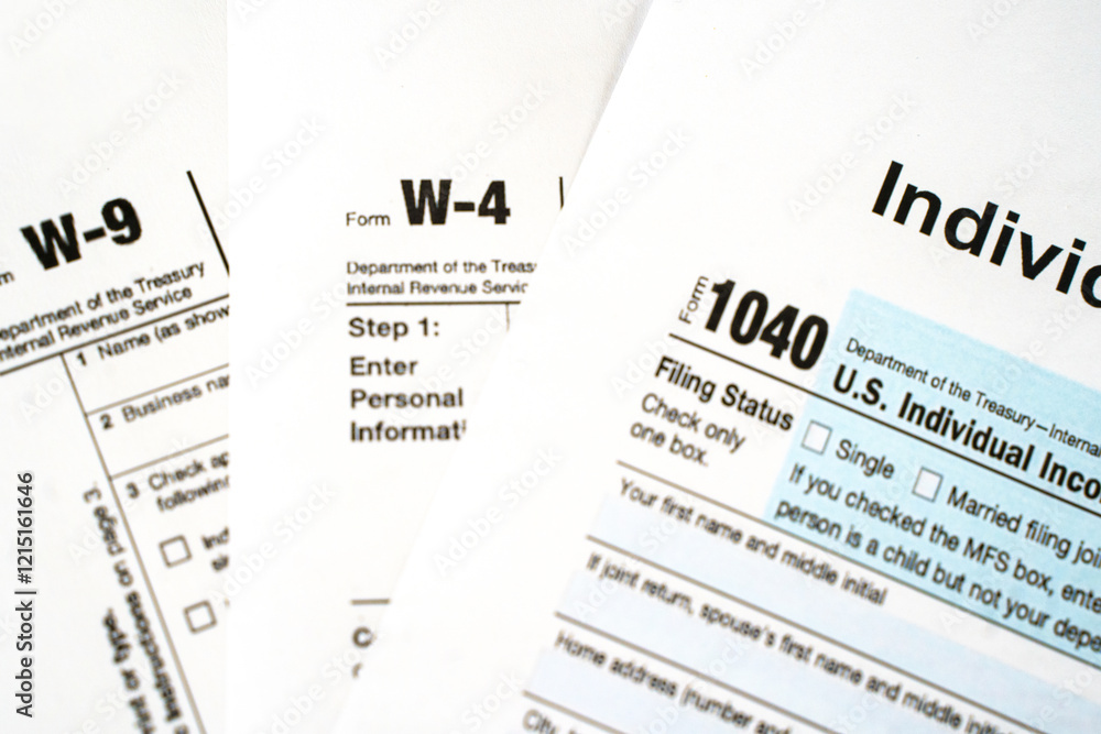 Fototapeta premium Close up of United States federal income tax return IRS 1040 documents