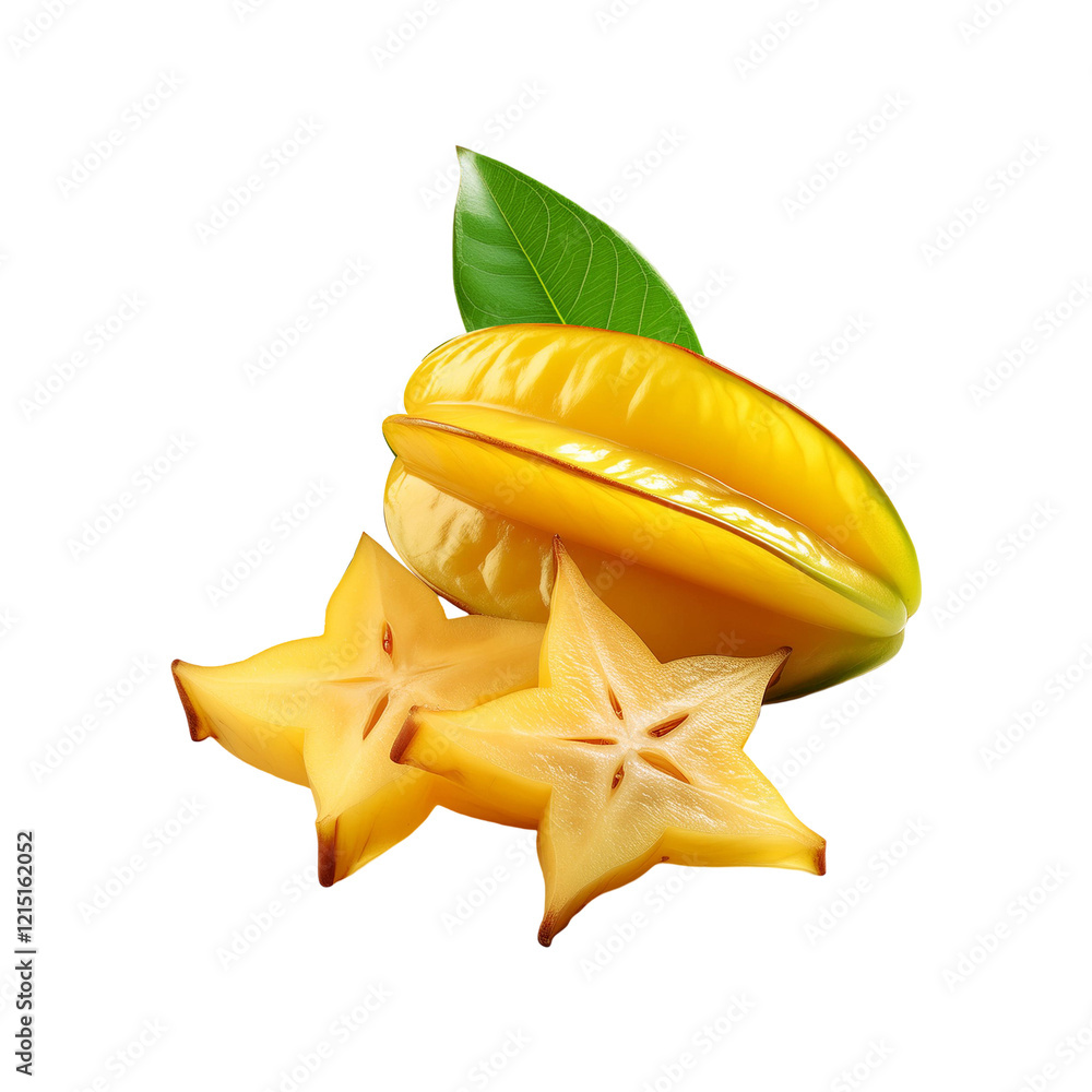 Fototapeta premium Ripe starfruit with slice on transparent background