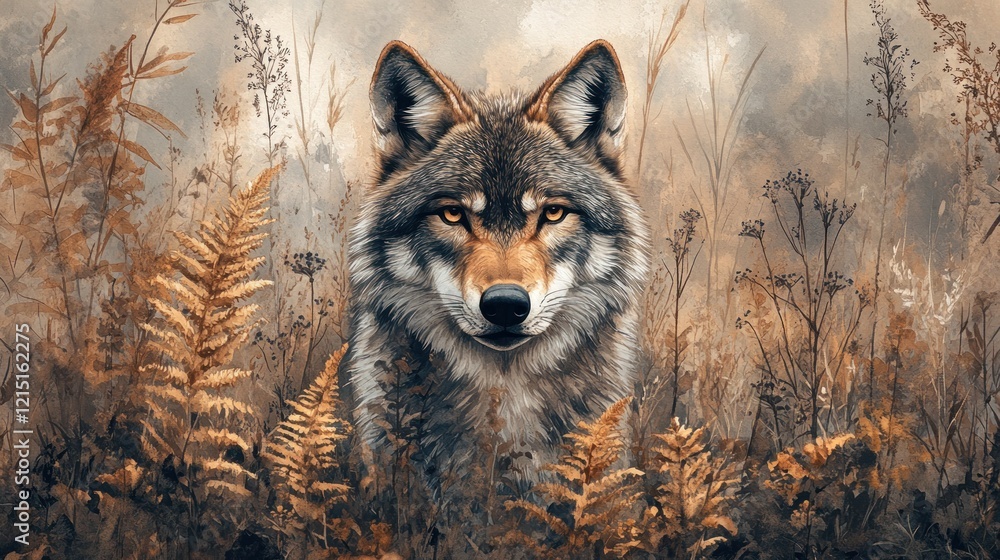 Fototapeta premium Majestic wolf autumn field portrait