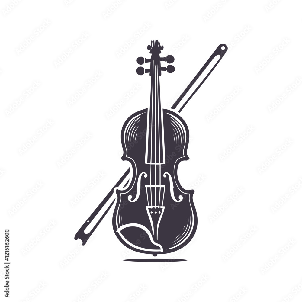 Fototapeta premium Elegant Violin and Bow Silhouette Vector 