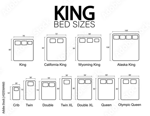 Bed Sizes and Mattress Dimensions . Pictograms depict icons of bed sizes. Vector