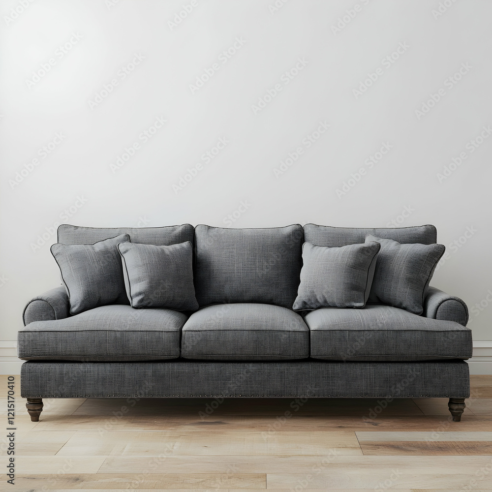 Naklejka premium gray fabric three seater sofa with light gray background