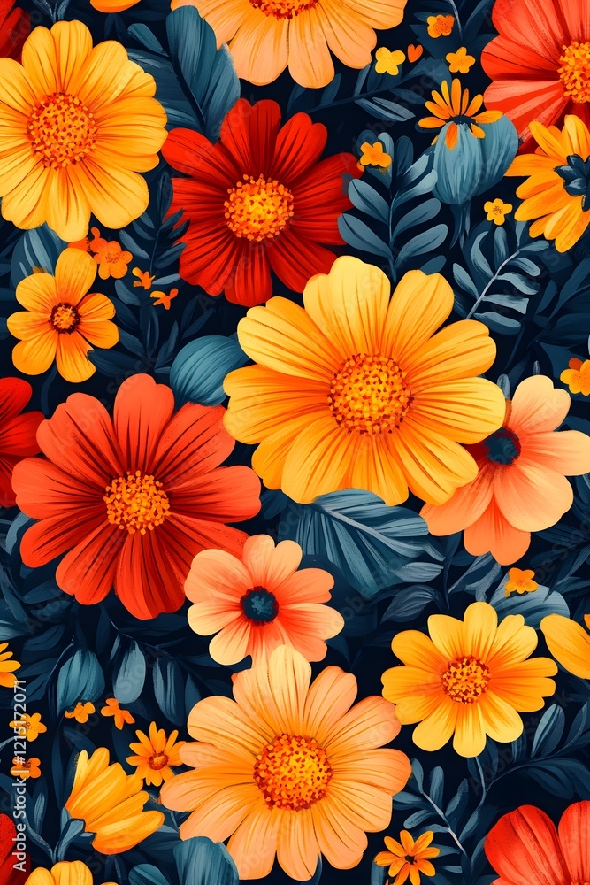 Abstract pattern with vibrant Mexican floral motifs Abstract pattern with vibrant Mexican floral motifs
