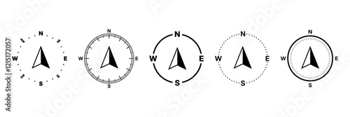 Compass icon set. Navigation compass vector. Set of compass symbols.
