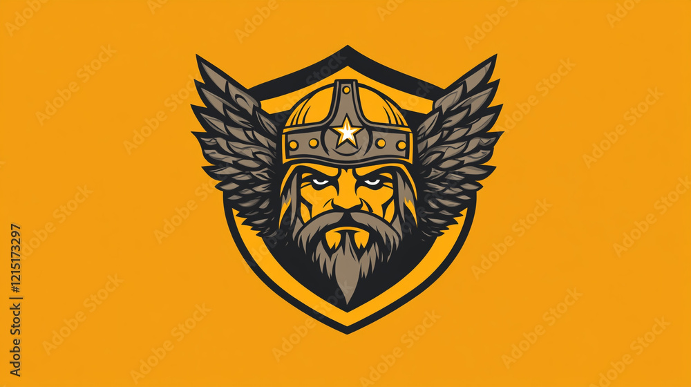 Obraz premium Winged Warrior King Mythological Mascot Graphic Design Shield Logo