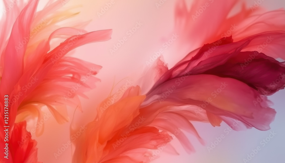 Artistic representation of vibrant red and pink petals blending together in an abstract floral design with a soft and serene background. Artistic representation of vibrant red and pink petals blending together in an abstract floral design with a soft and serene background.