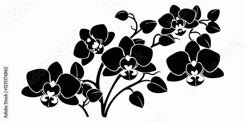 Black silhouette of orchid flowers. Vector illustration.