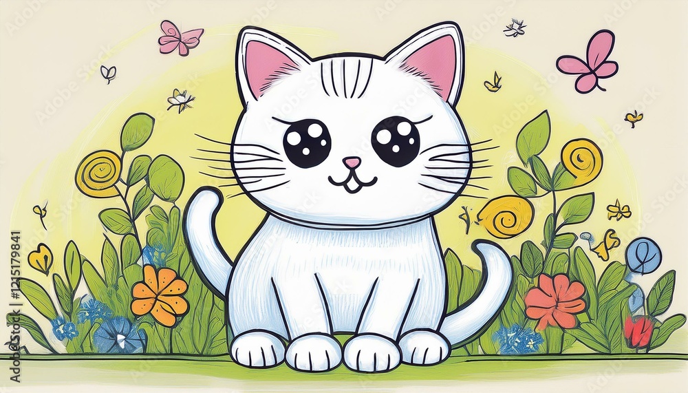 Obraz premium cat and flowers