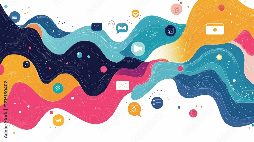 Colorful waves, digital icons, abstract design. Colorful waves, digital icons, abstract design.