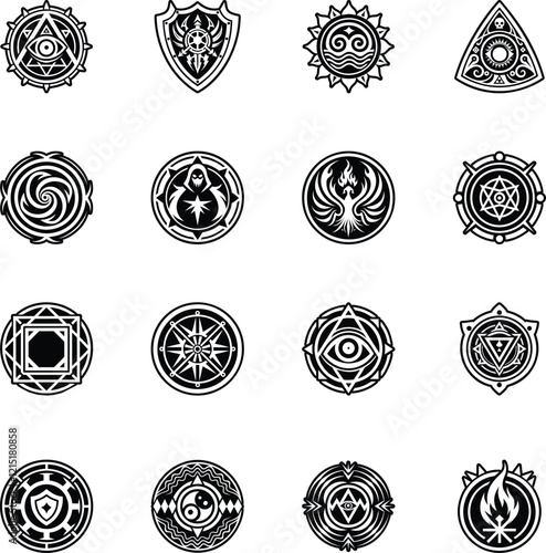 Set of Glyph Style Supernatural Elements Icons 

