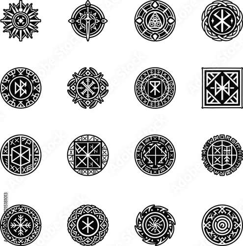 Set of Glyph Style Supernatural Magic Symbols Icons 
