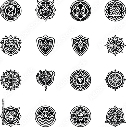 Collection of Glyph Style Magical Power Symbols Icons  
